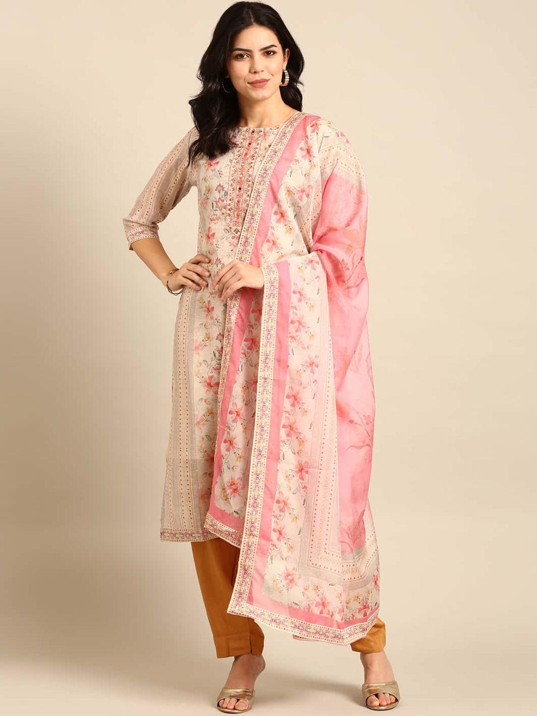 stylefables floral embroidered regular mirror work kurta with trousers & with dupatta