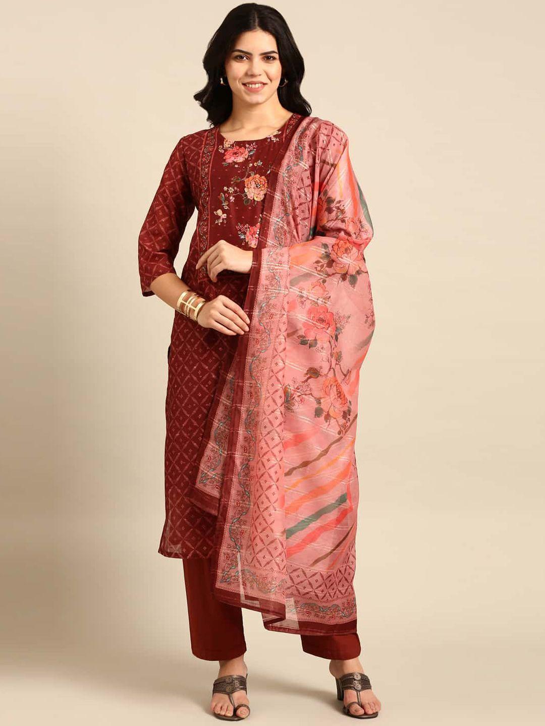 stylefables floral embroidered regular sequinned kurta with trousers & with dupatta