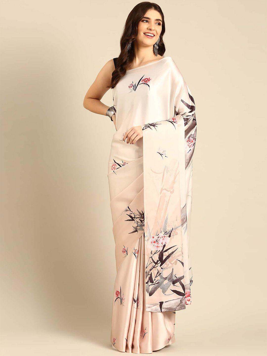 stylefables floral printed satin saree