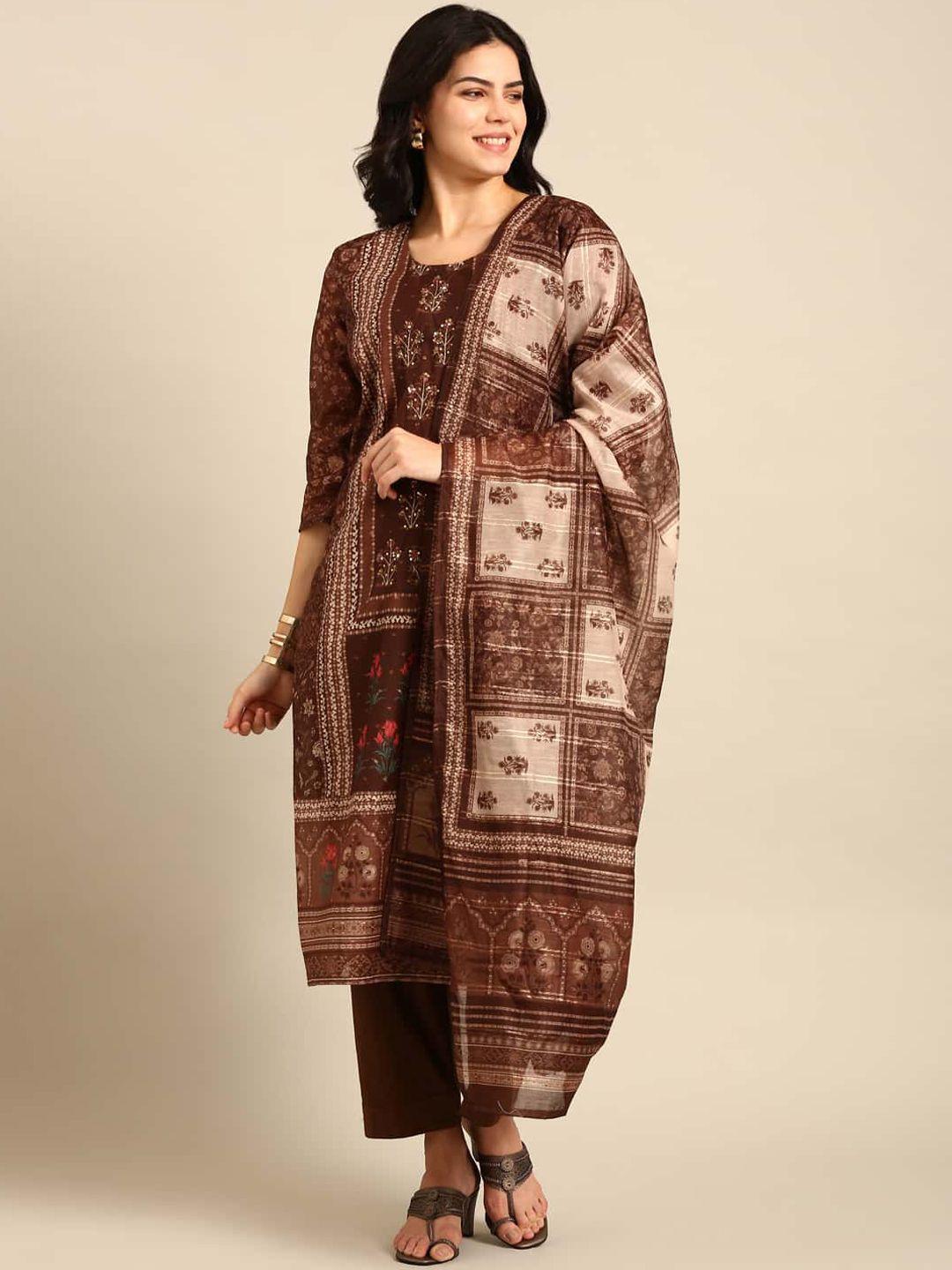 stylefables floral printed straight kurta with trousers & dupatta