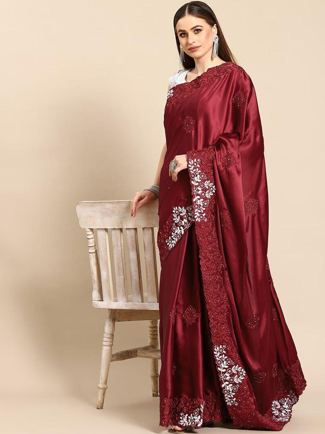 stylefables maroon poly georgette saree