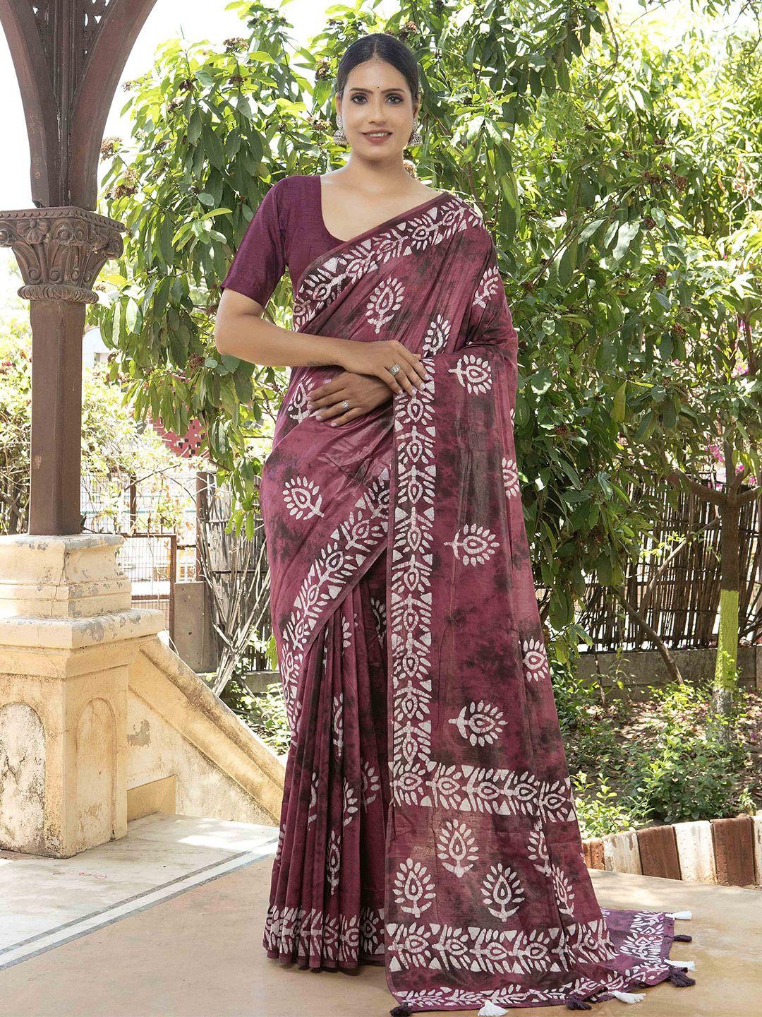 stylefables maroon pure cotton saree