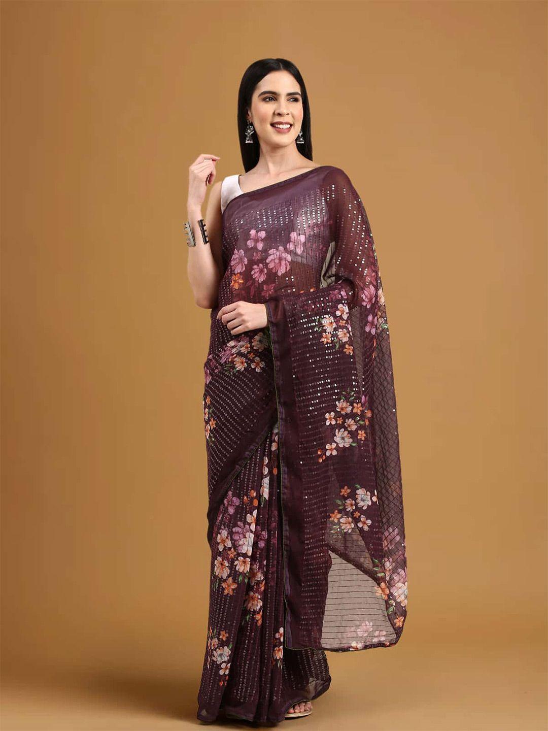 stylefables mauve poly georgette saree