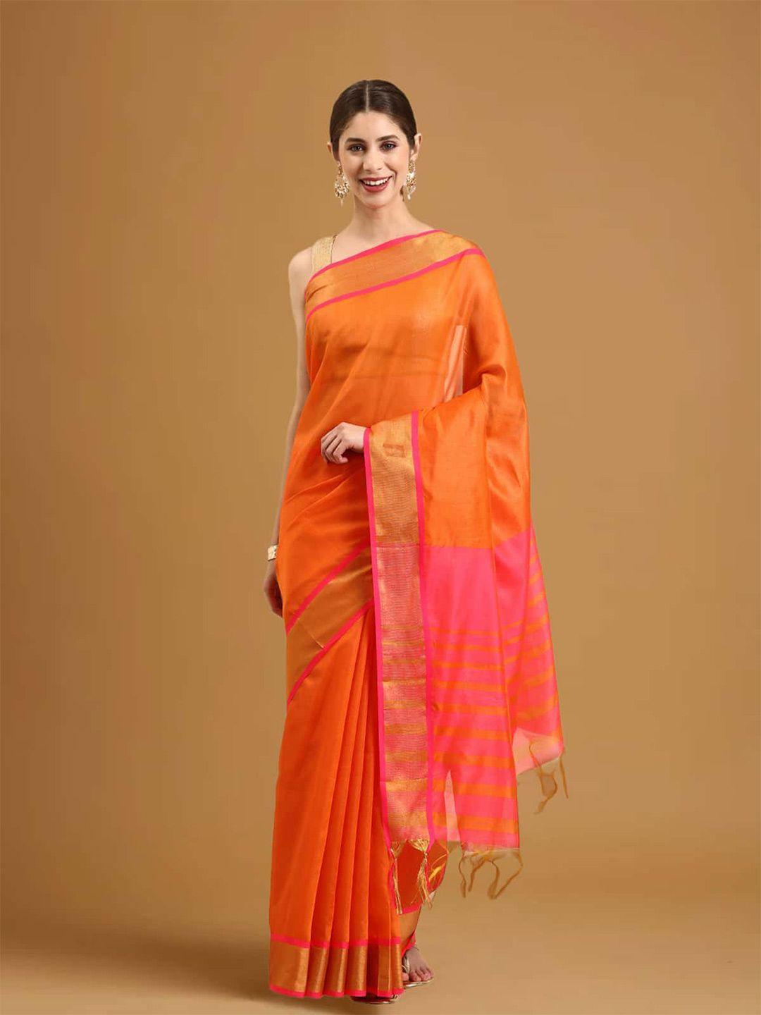 stylefables orange poly crepe saree