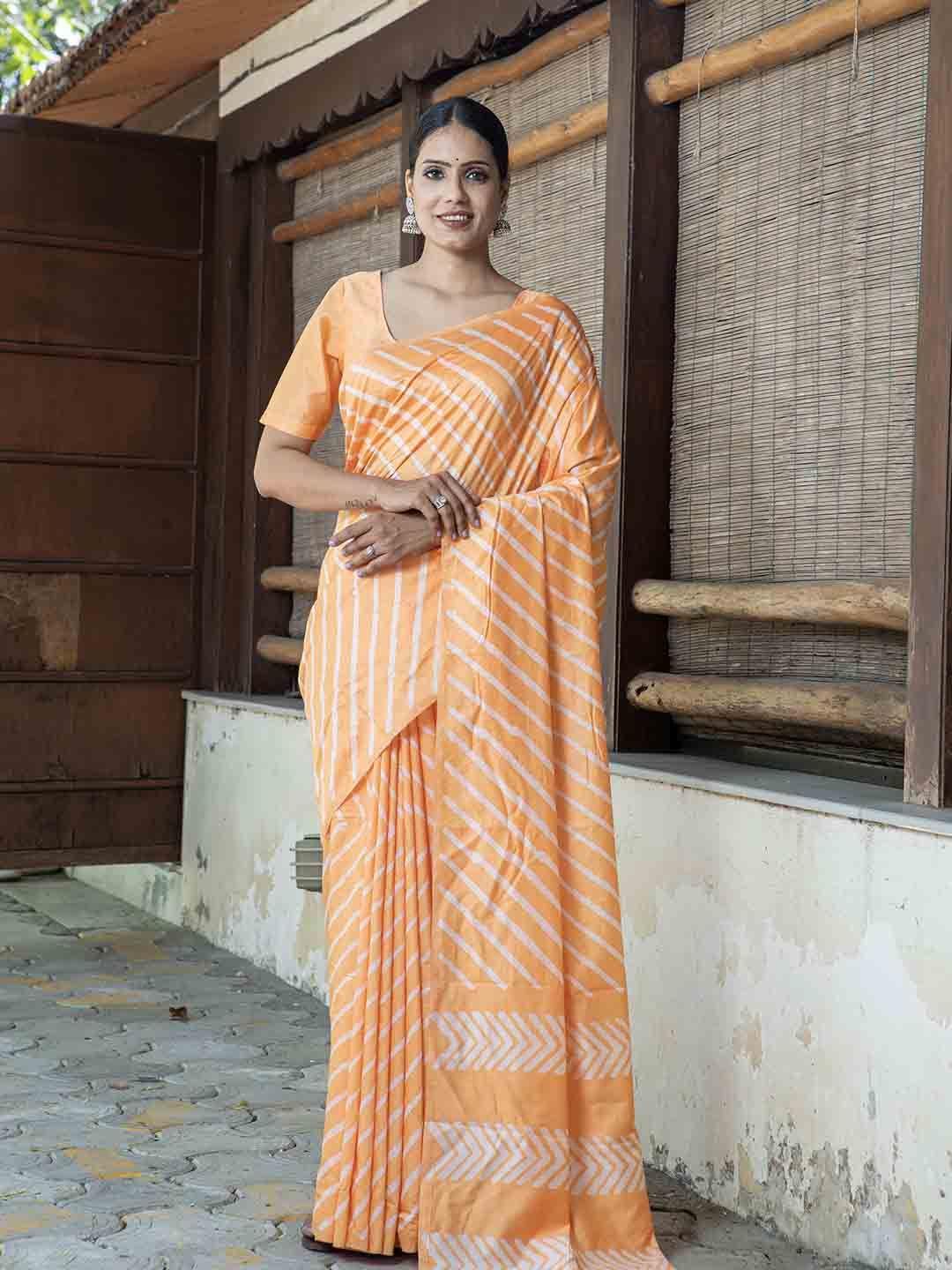 stylefables orange pure cotton saree