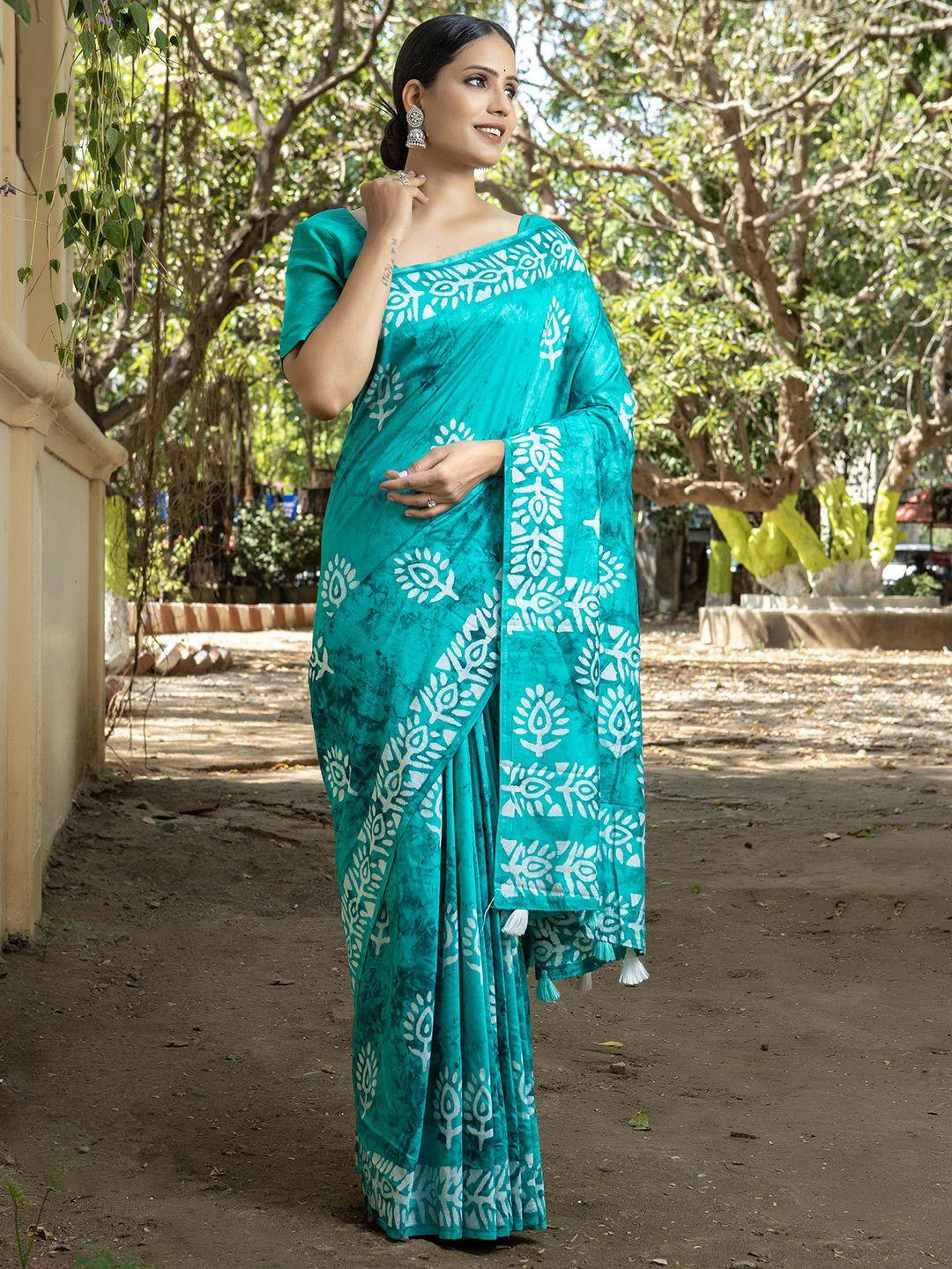 stylefables turquoise blue pure cotton saree