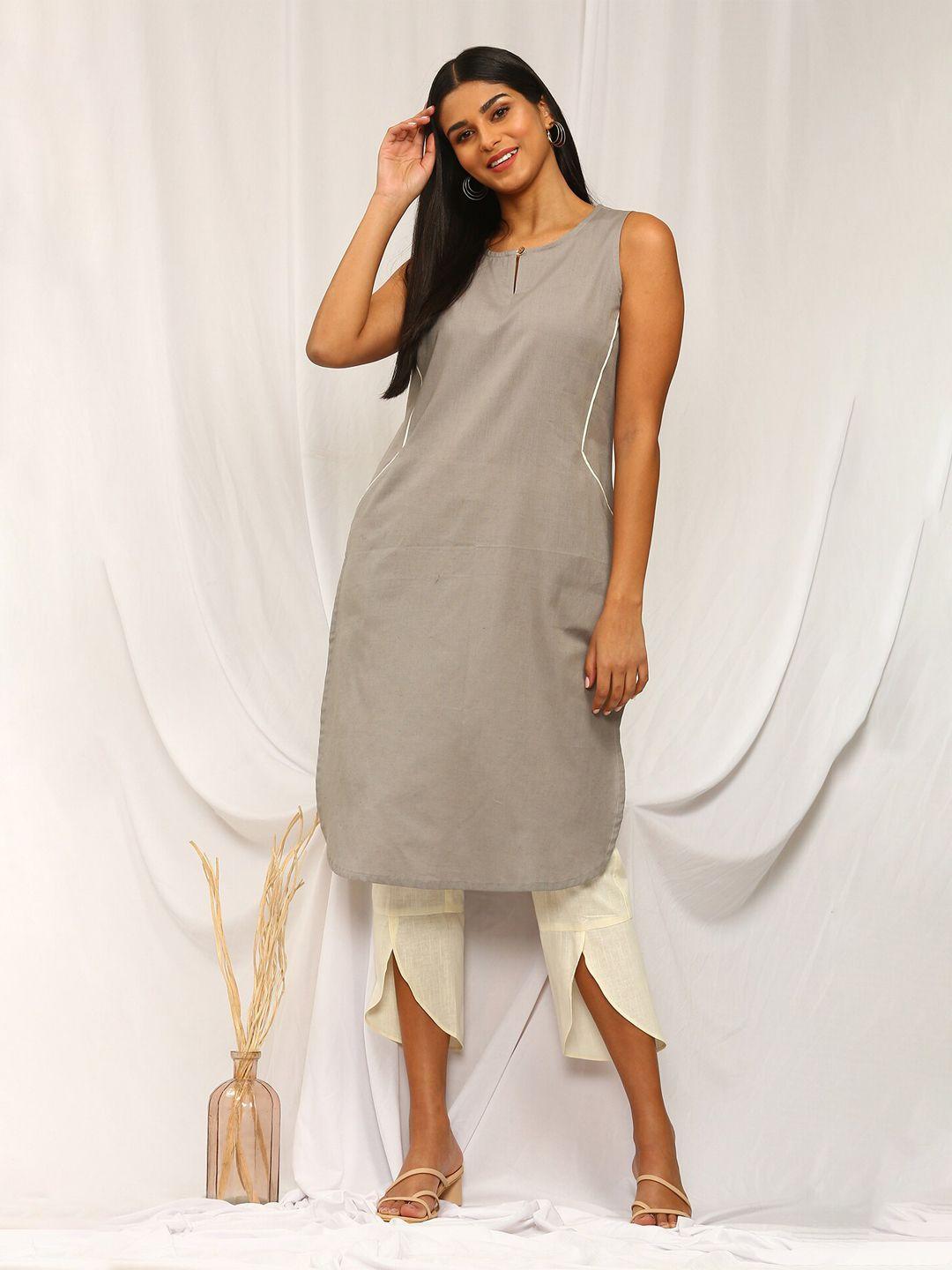 stylefables women grey regular linen kurta with pyjamas