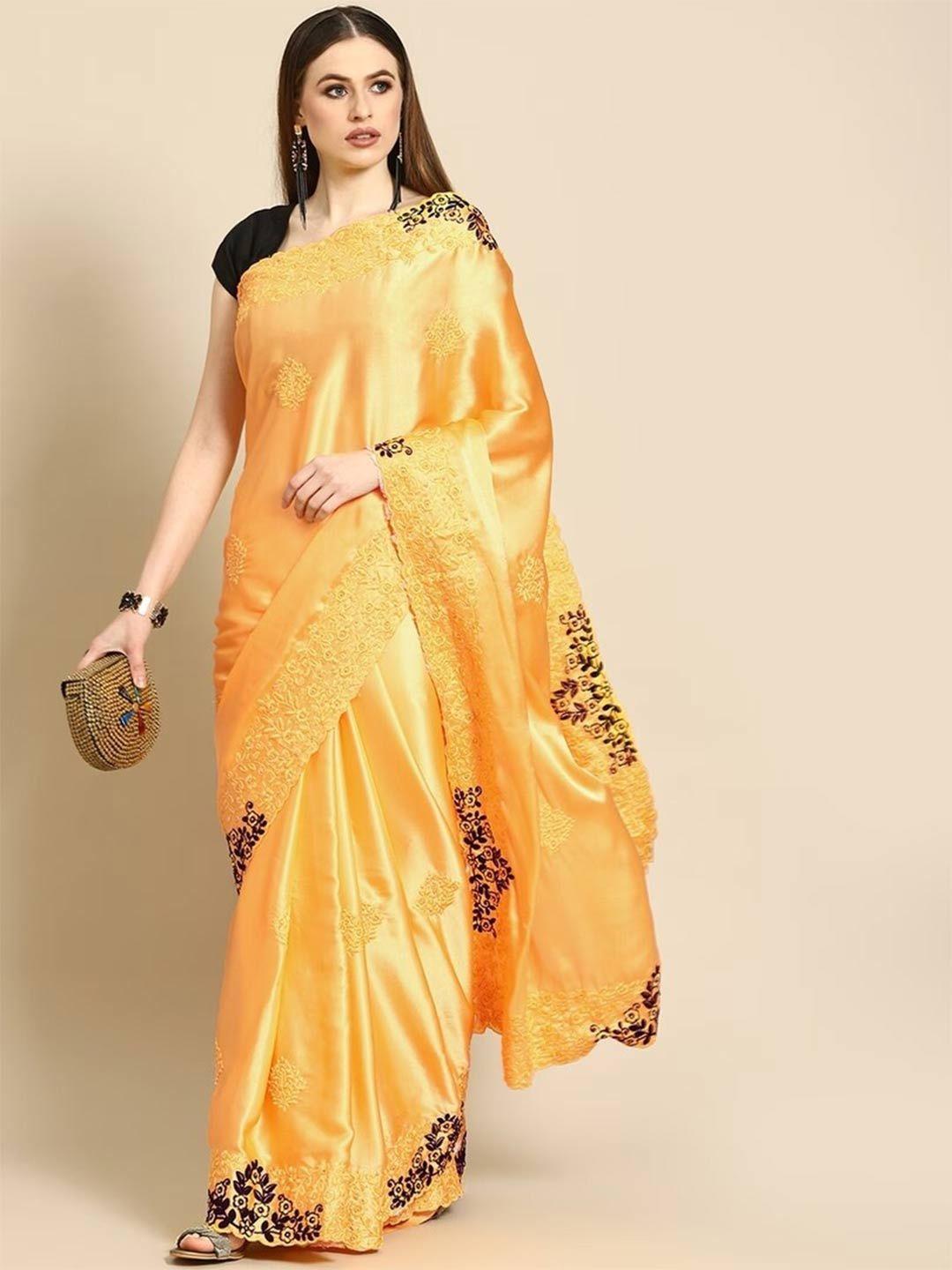 stylefables yellow poly georgette saree