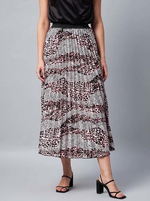 stylestone black & pink printed pleated skirt