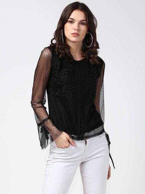 stylestone black lace and crochet self design a-line top