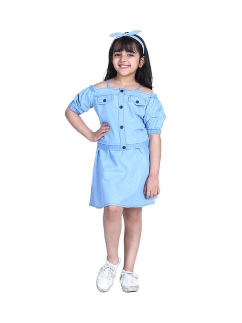 stylestone kids blue solid top with skirt