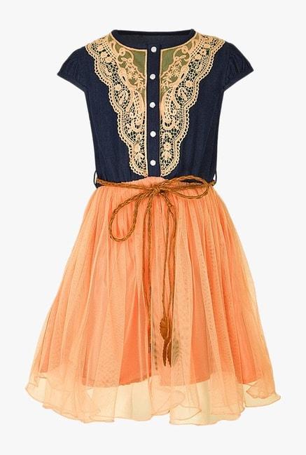 stylestone kids peach & navy embroidered dress