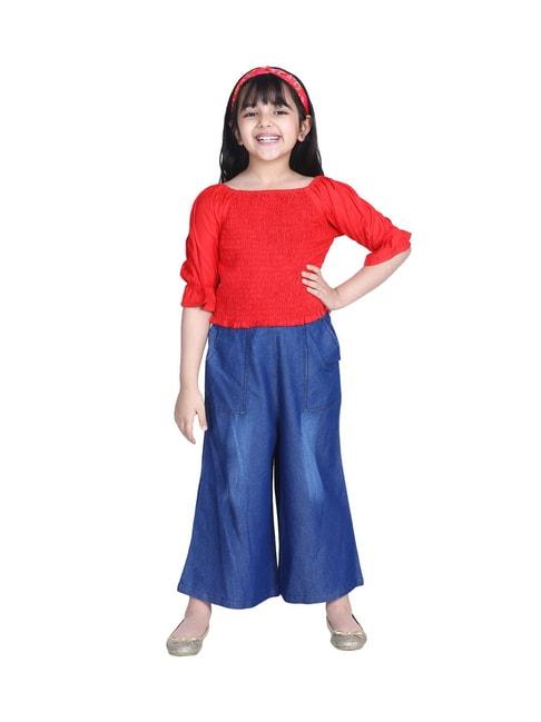 stylestone kids red & blue solid top with culottes