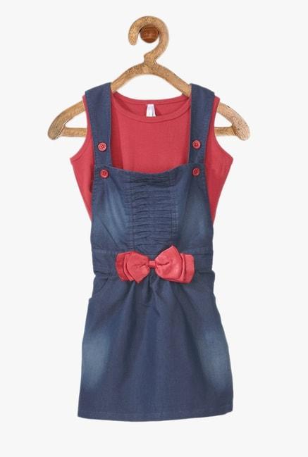 stylestone kids red & red solid dungaree with inner top