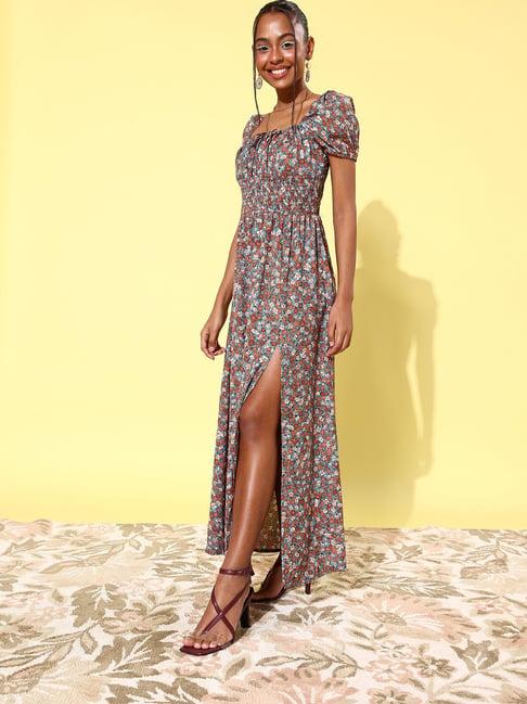 stylestone multicolor floral maxi dress with puffed sleeve