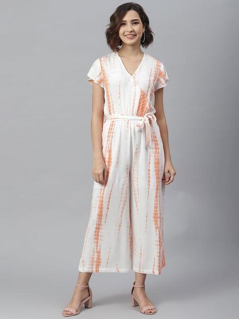 stylestone white & orange printed jumpsuit