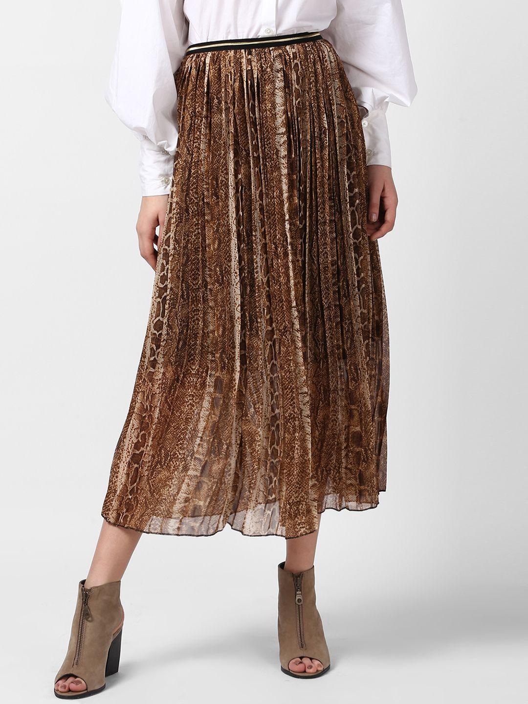 stylestone women brown printed a-line skirt