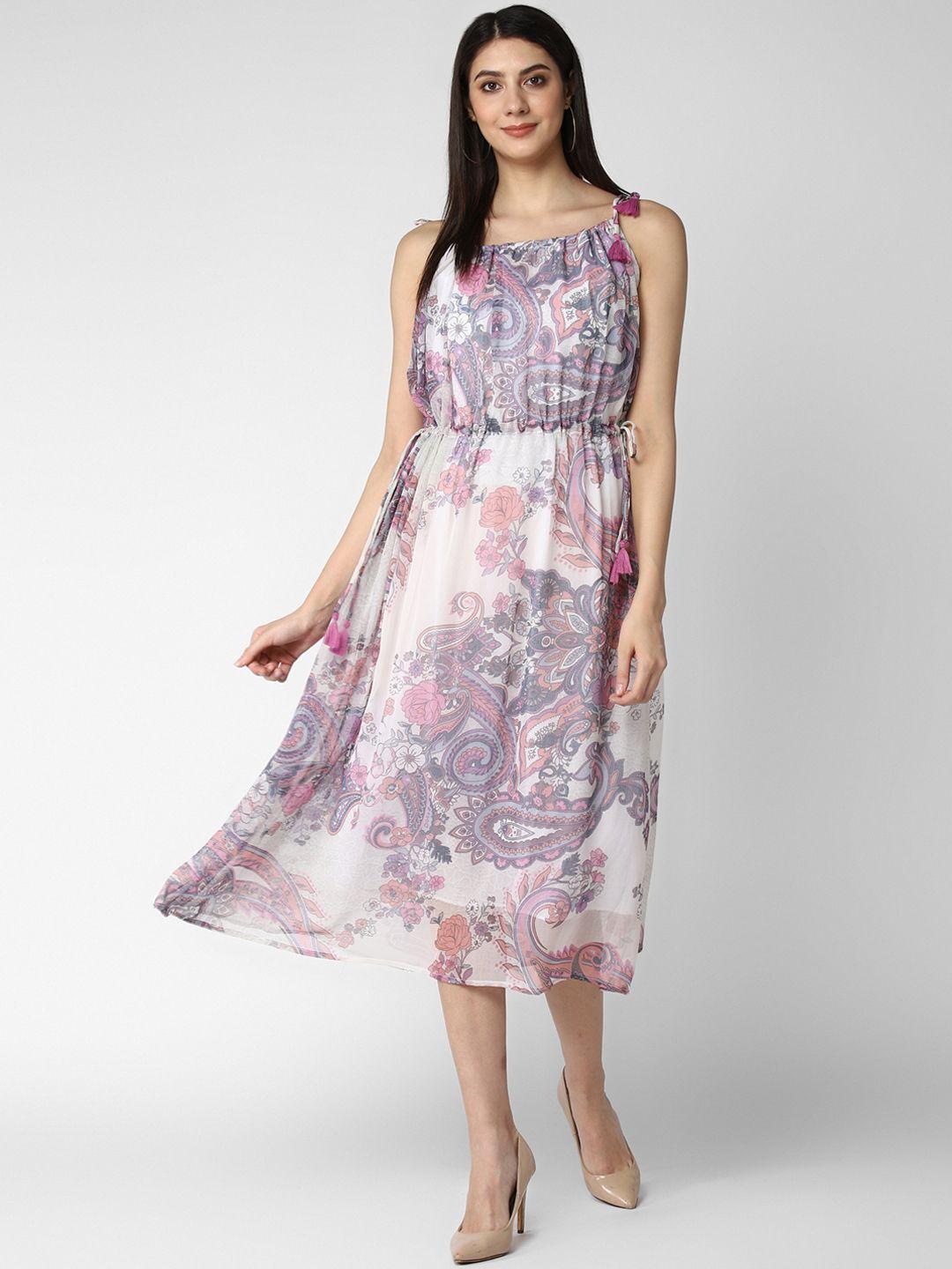 stylestone women lavender & white printed fit and flare dress