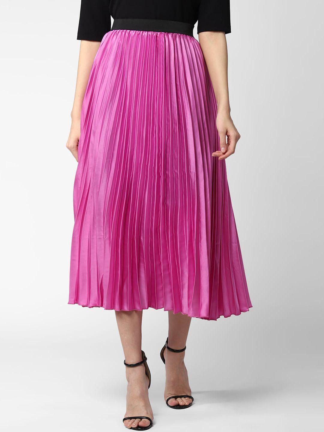 stylestone women lavender-coloured solid accordion pleated flared midi skirt