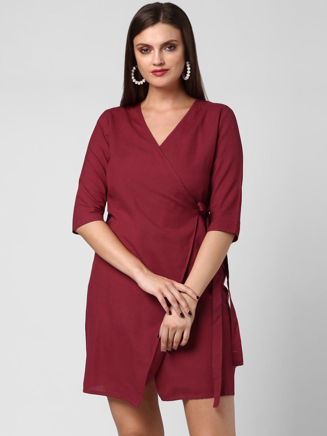 stylestone women maroon solid wrap dress