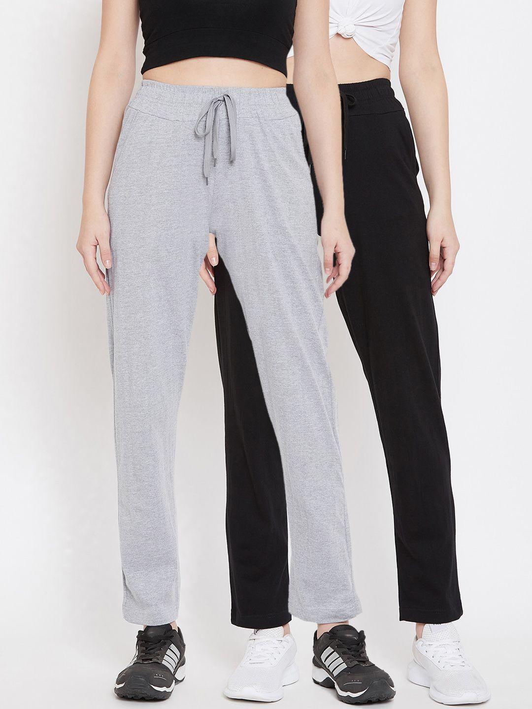 stylestone women pack of 2 black & grey melange solid track pants