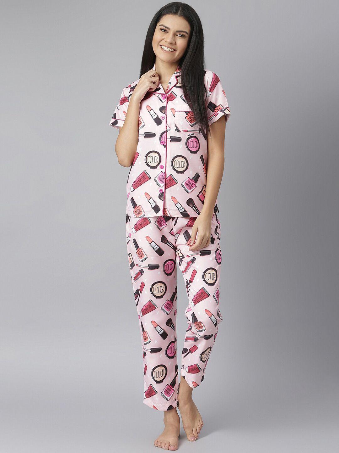 stylestone women pink printed night suit