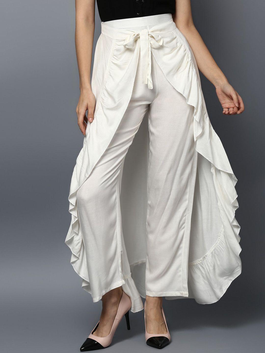 stylestone women white solid ruffled flared maxi skirt