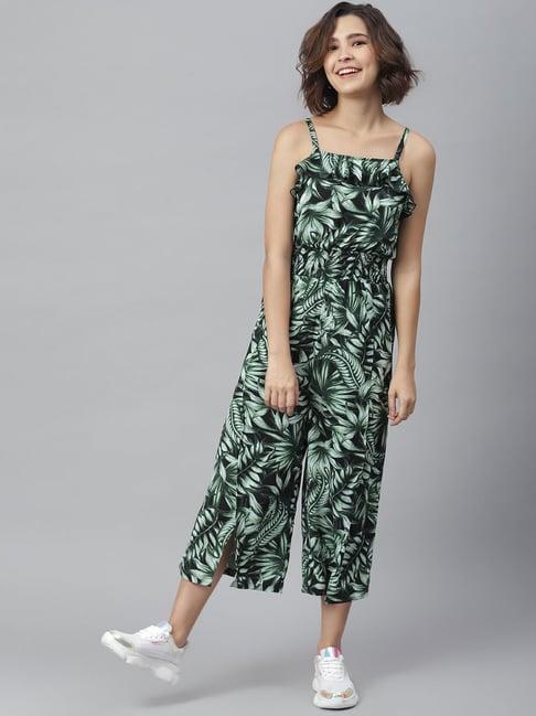 stylestone black & green floral print jumpsuit