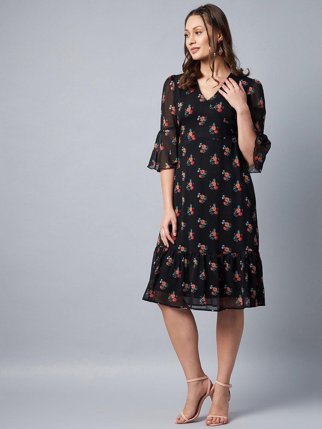 stylestone black floral chiffon midi dress