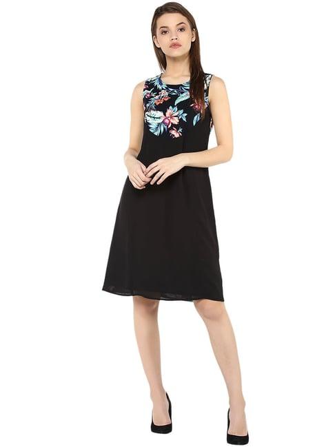 stylestone black floral print a line dress