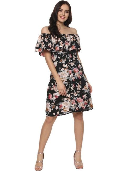 stylestone black floral print fit & flare dress