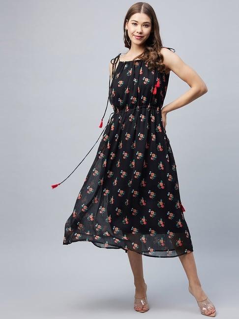 stylestone black floral print fit & flare dress