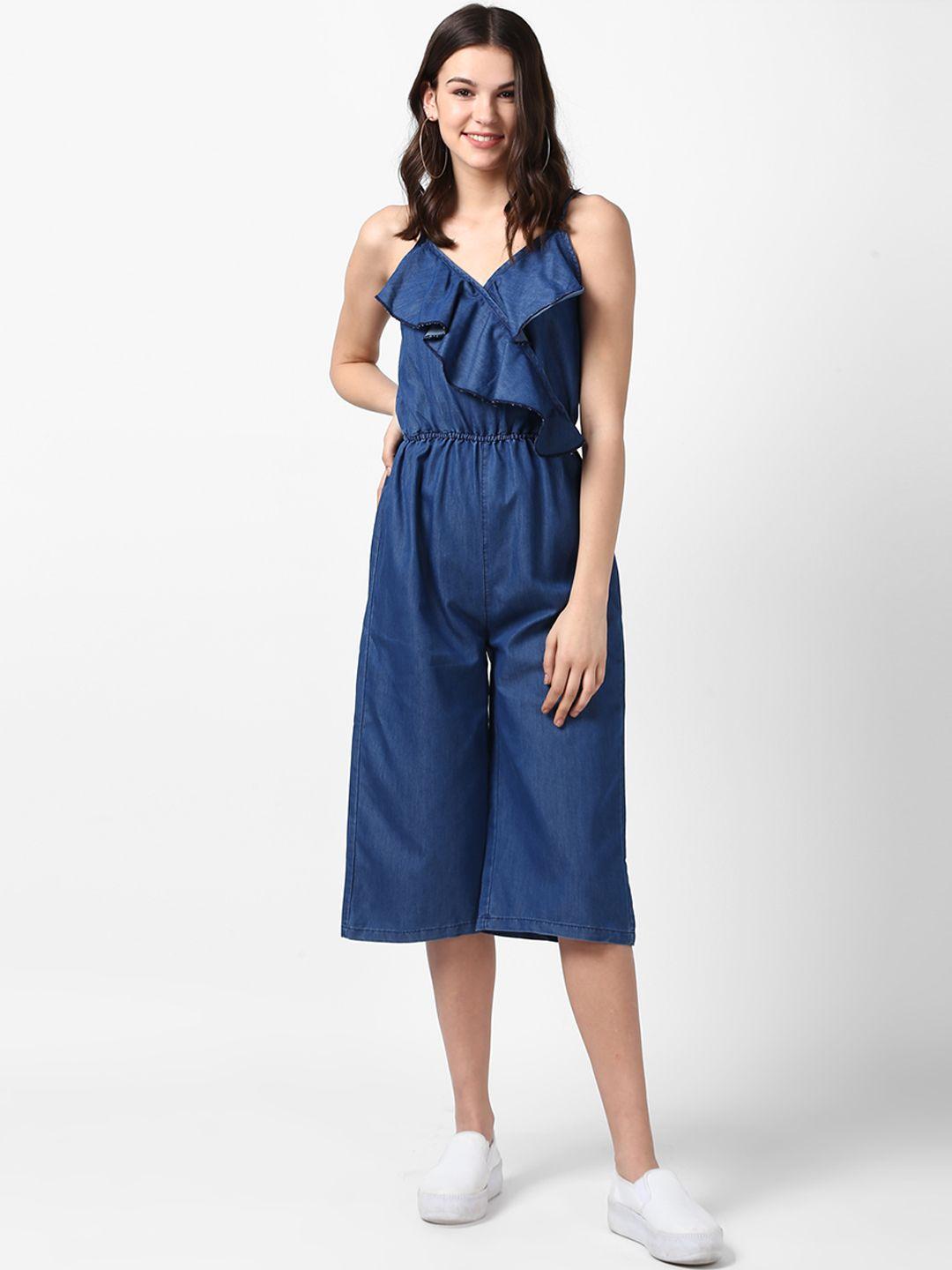 stylestone blue solid capri jumpsuit