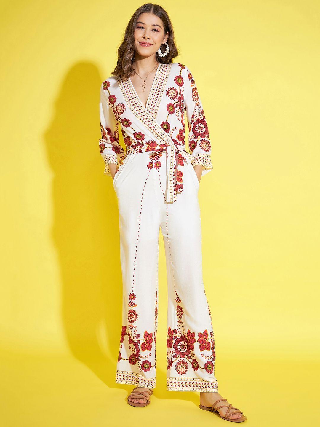 stylestone cream-coloured & red printed basic jumpsuit