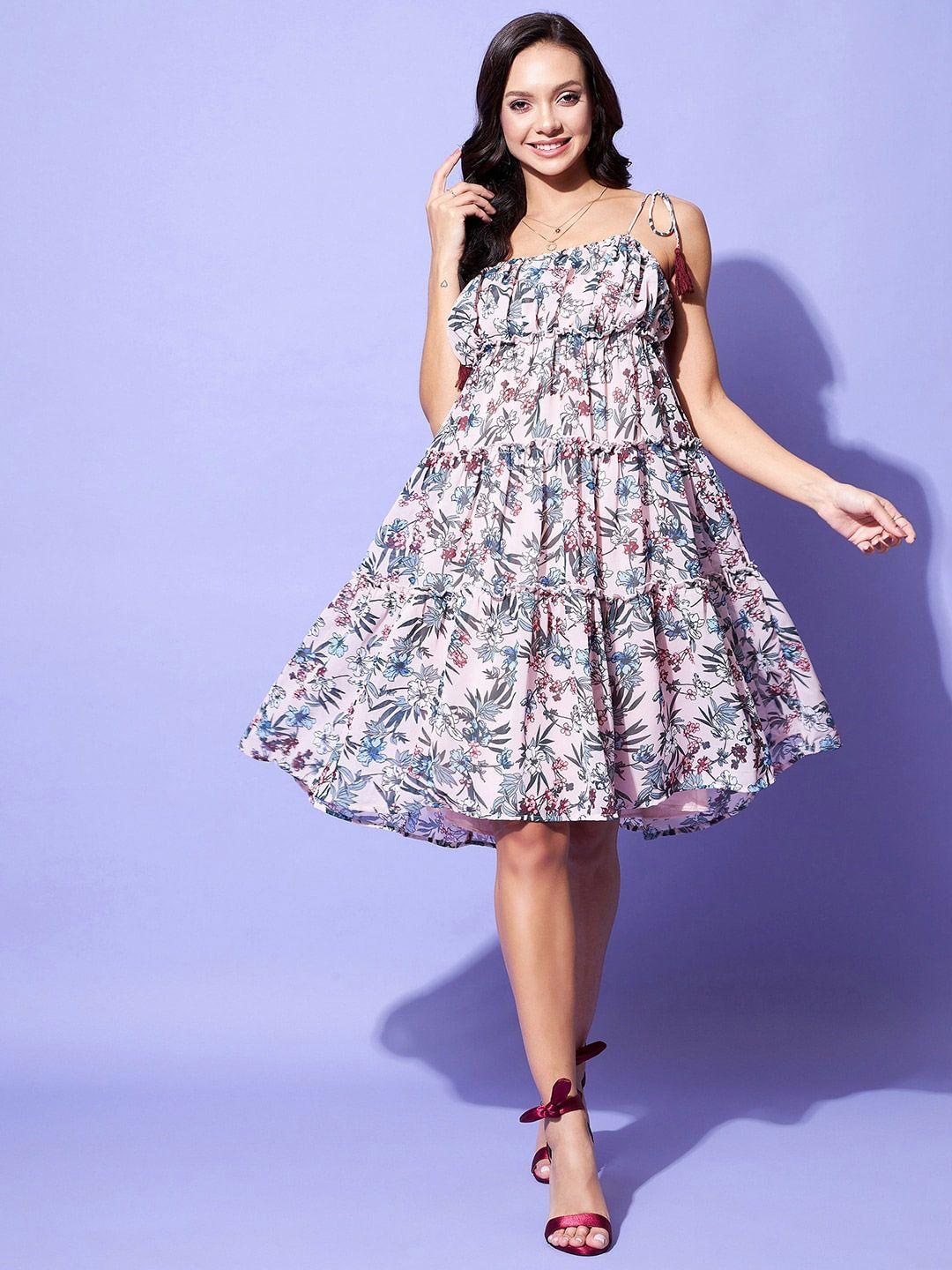 stylestone floral printed shoulder strap tiered fit & flare dress