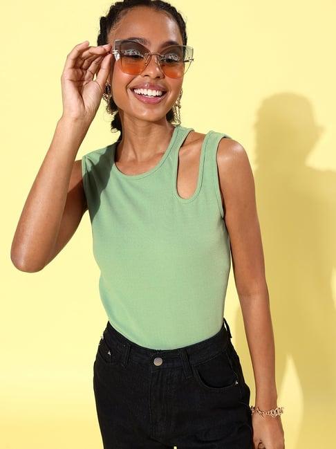 stylestone green shoulder cut out top