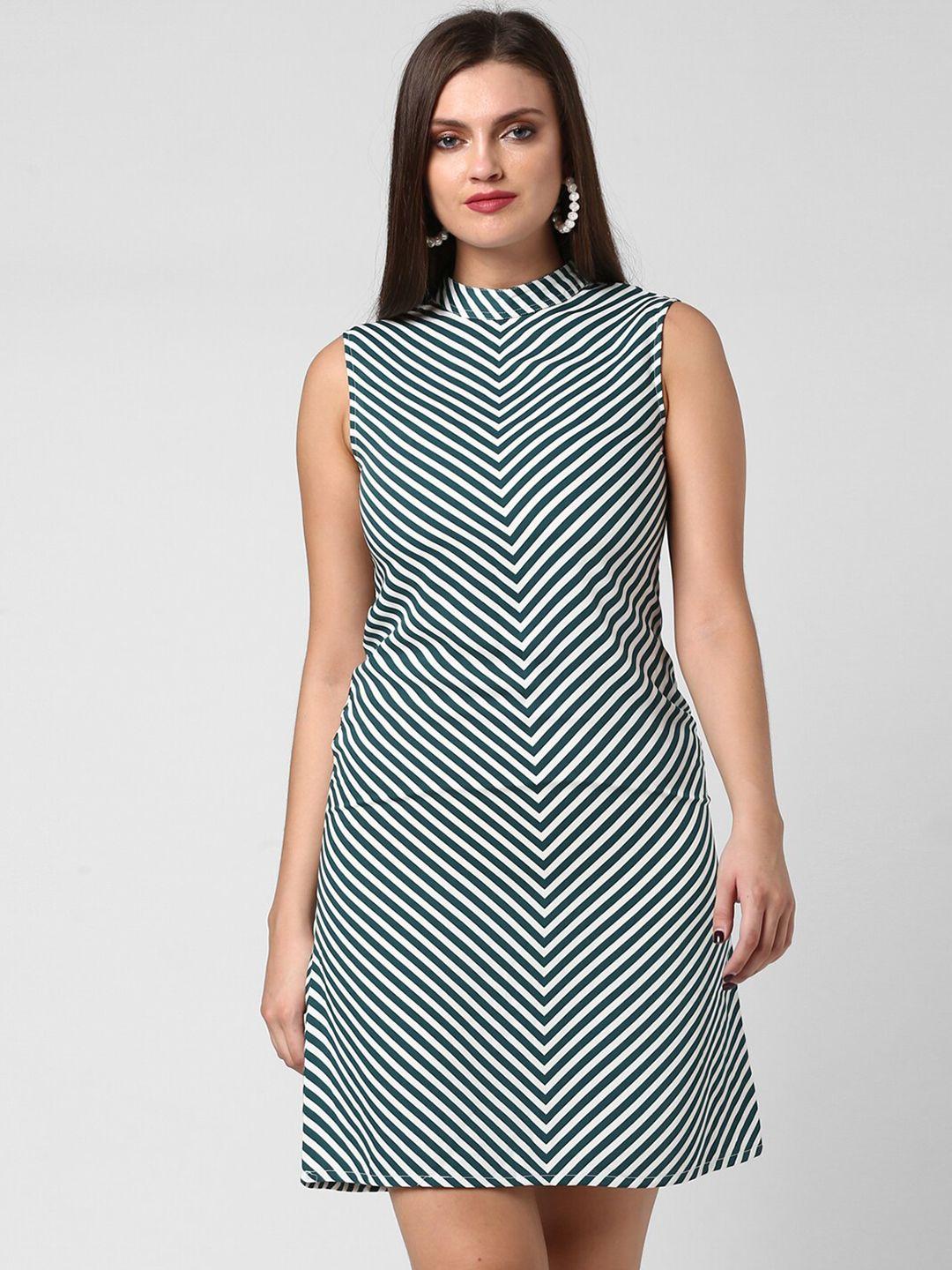 stylestone green striped crepe sheath dress