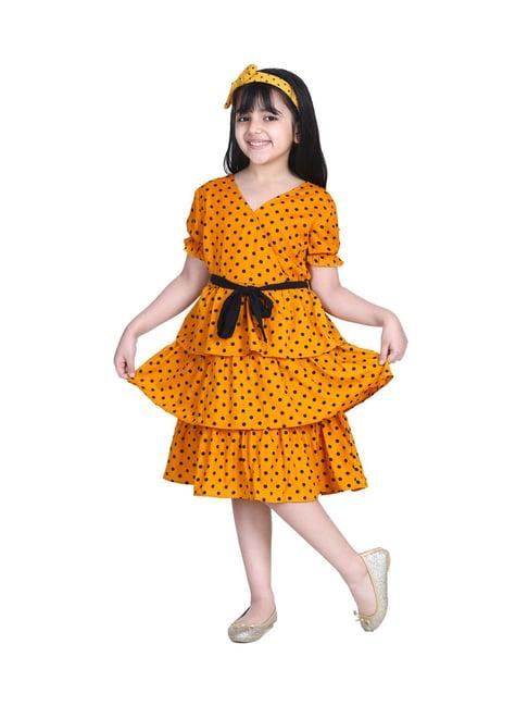 stylestone kids orange printed dress with belt