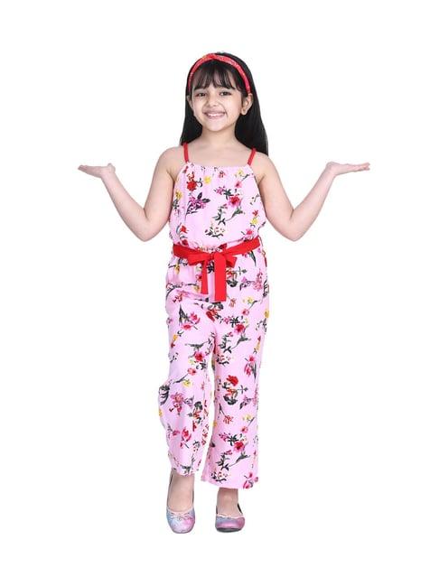 stylestone kids pink printed jumpsuit with belt