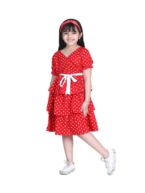 stylestone kids red printed dress with belt
