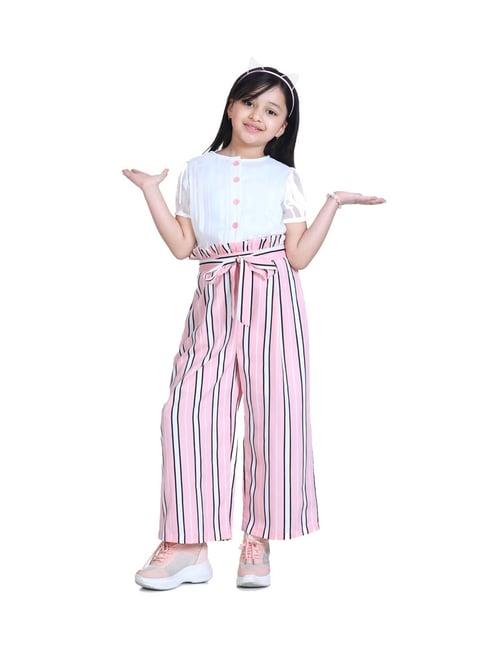 stylestone kids white & pink striped jumpsuit with belt