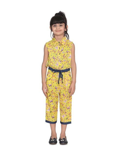 stylestone kids yellow cotton printed jumpsuit