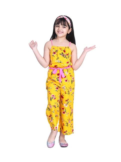 stylestone kids yellow printed jumpsuit with belt