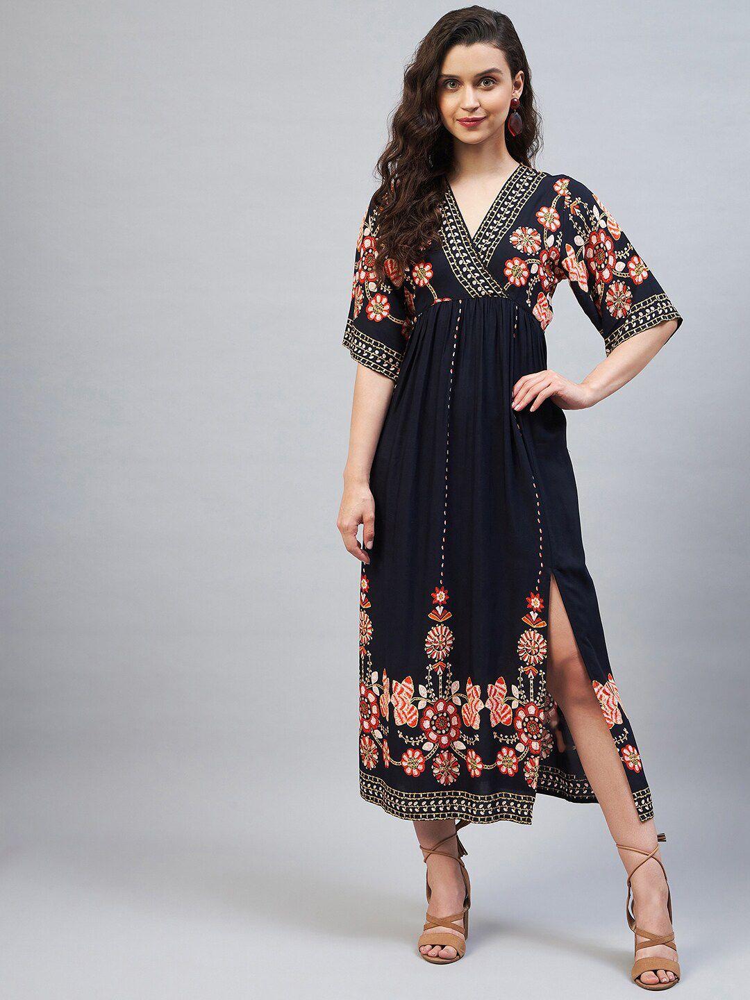 stylestone navy blue ethnic motifs a-line midi dress