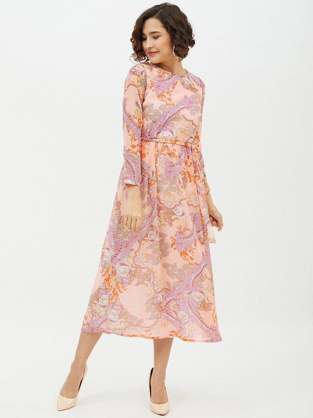 stylestone peach printed georgette midi dress