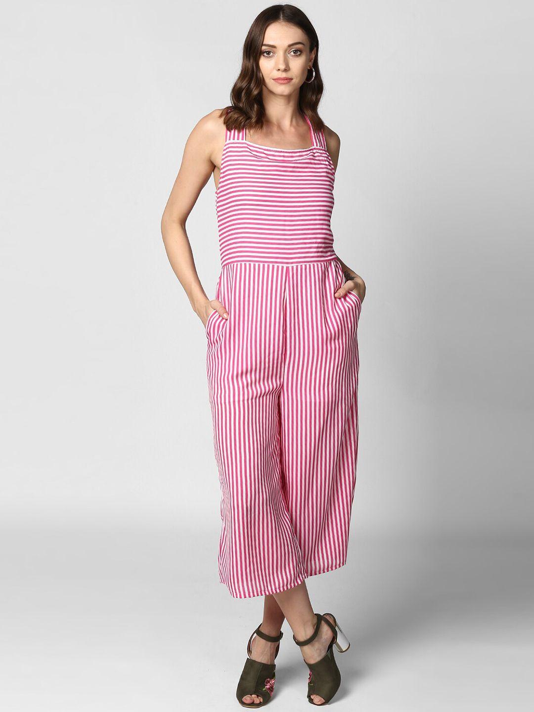 stylestone pink & white striped basic jumpsuit