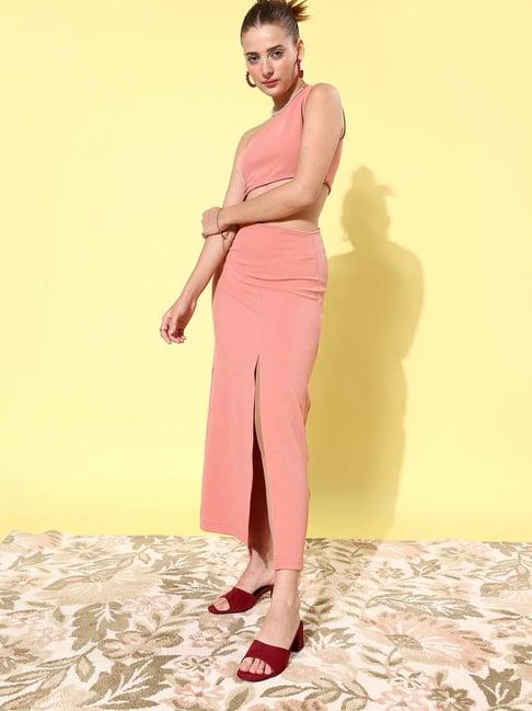 stylestone pink cut out one shoulder maxi dress