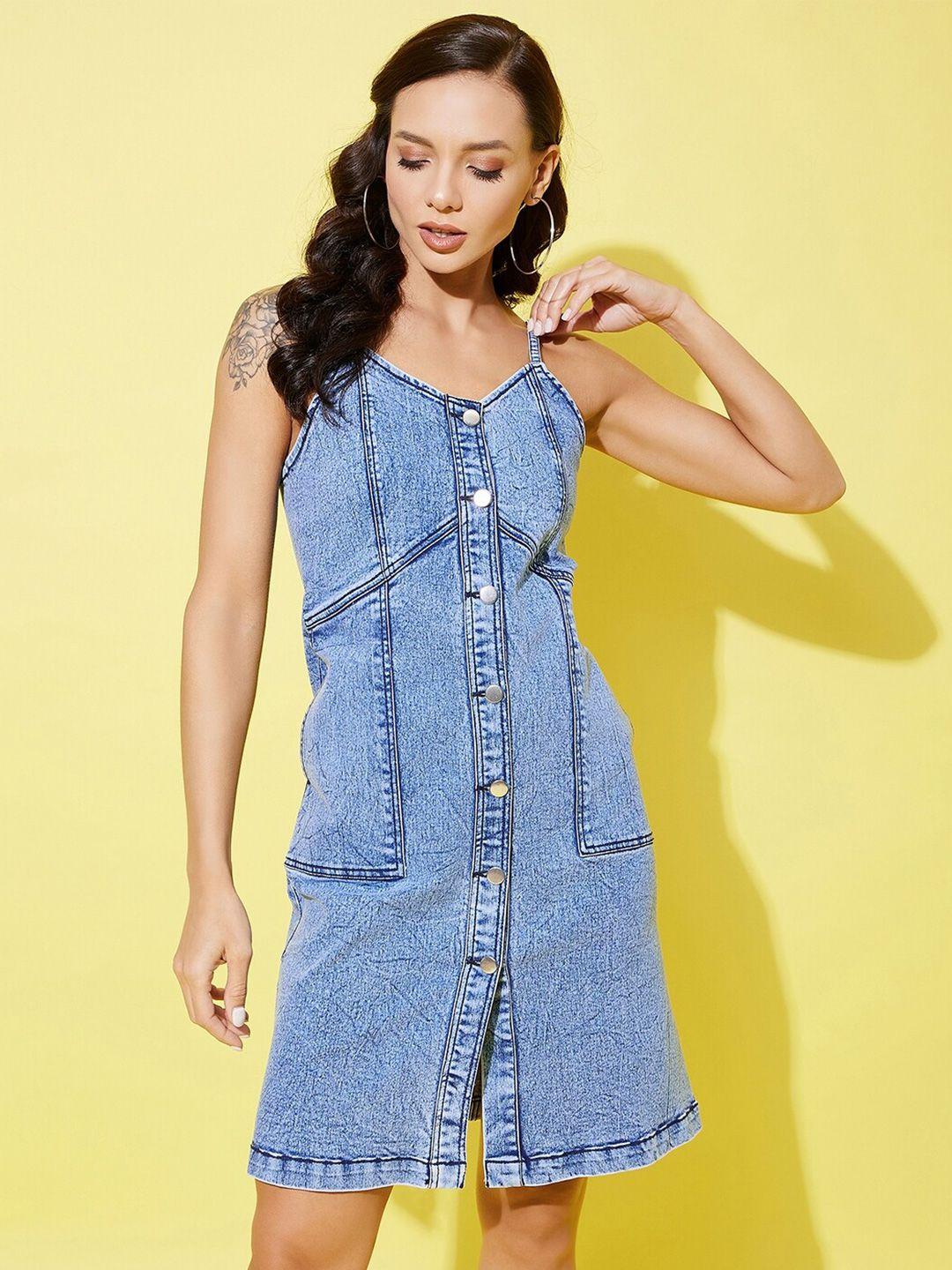 stylestone shoulder straps cotton sheath denim dress