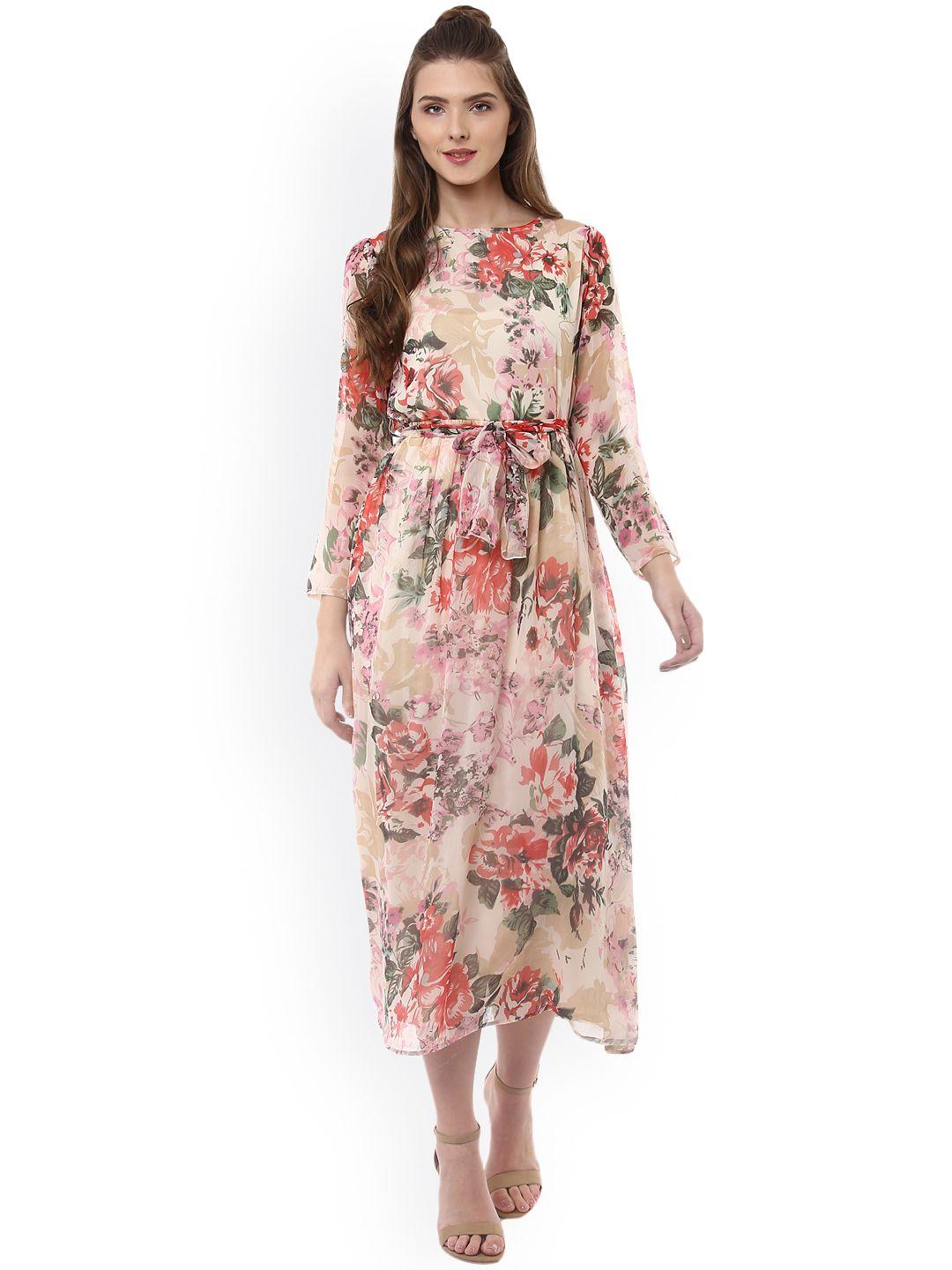 stylestone women beige printed fit and flare dress