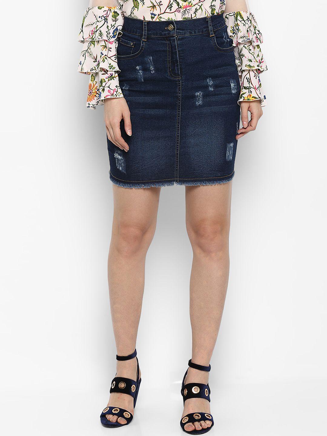 stylestone women blue solid a-line denim skirt